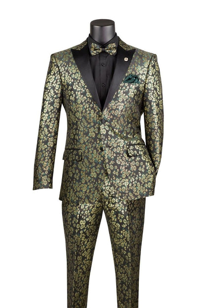 Emerald Green and Gold Floral Tuxedo Suit for Men Perfect Prom or Wedding Suit - Image 4