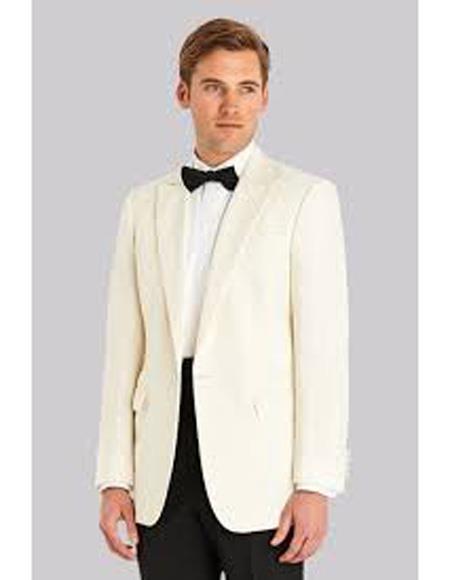 Men's Fabric Peak Lapel Ivory Jacket One Button