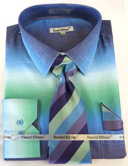 Mens Fashion Dress Shirts And Ties Aqua Colorful Men'S Dress Shirt — MensUSA