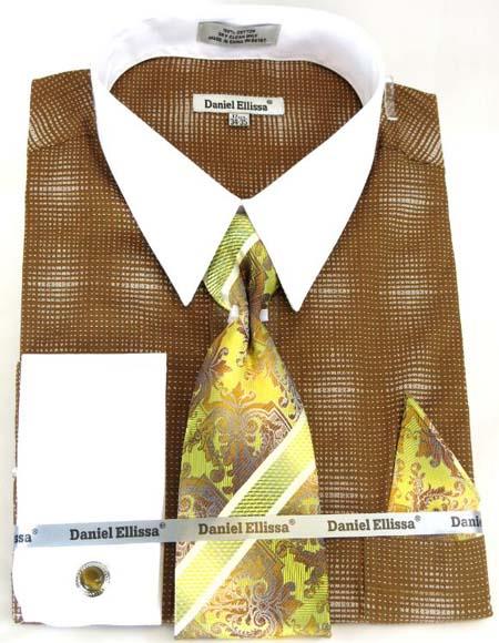 brown dress shirt and tie Mens Brown Dress Shirt Tie Set with Trim M0372 Size 15.5/34/35 Final Sale 15.5 34/35 Brown