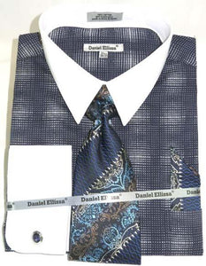 Mens Fashion Dress Shirts And Ties Navy Blue Colorful Men'S Dress Shirt
