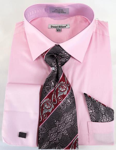 mens pink dress shirt and tie Hisdern Wrinkle-resistant Pink Dress Shirt and Paisley Tie