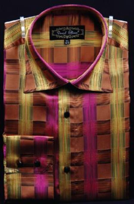 Men'S Fuschia Fancy Polyester Dress Fashion Shirt