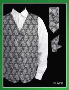 Men's 4 Piece Groomsmen Dress Tuxedo Wedding Vest ~ Waistcoat ~ Waist coat Set (Bow Tie, Neck Tie, Hanky) - P A I S L E Y Jacquard Black - Men's Neck Ties - Mens Dress Tie - Trendy Mens Ties