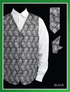 Men's 4 Piece Groomsmen Dress Tuxedo Wedding Vest ~ Waistcoat ~ Waist coat Set (Bow Tie, Neck Tie, Hanky) - P A I S L E Y Jacquard Black - Men's Neck Ties - Mens Dress Tie - Trendy Mens Ties