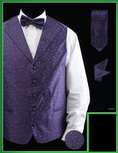 Men's 4 Piece Groomsmen Dress Tuxedo Wedding Vest ~ Waistcoat ~ Waist coat Set (Bow Tie, Neck Tie, Hanky) - Lapelled Groomsmen Vest ~ Waistcoat ~ Waist coat Purple - Men's Neck Ties - Mens Dress Tie - Trendy Mens Ties