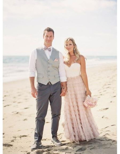 Men's Five Buttons Beach Wedding Attire Gray Suit