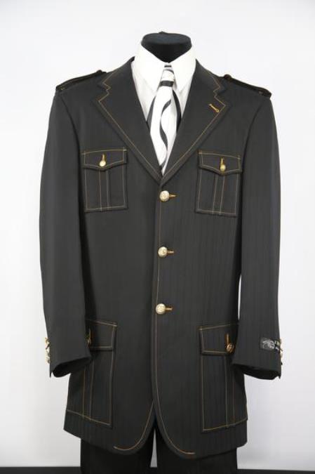 Men's Naval Style Zoot Black Flap Pocket