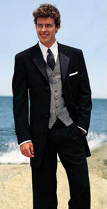 Mens Black 100% Wool Tuxedo Three Buttons Style With Pleated Pants