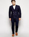 Men's Four Button Solid Black Men's Double Breasted Suits Jacket Blazer