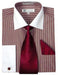 Burgundy ~ Wine ~ Maroon Stylish Men's White Collar with Tie ~ Two Toned Contrast French Cuff Striped Men's Dress Shirt
