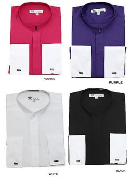 Stylish Preacher Round Styles Fashionable Classic French Cuff Mandarin Collarless Men's Dress Shirt