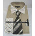 Cotton French Cuff Solid With Poka-A-Dot Collar Khaki Men'S Dress Shirt
