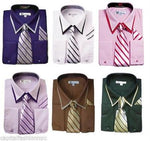 Classic French Cuff  With Tie And Handkerchief Style Multi-Color Men's Dress Shirt With Tie