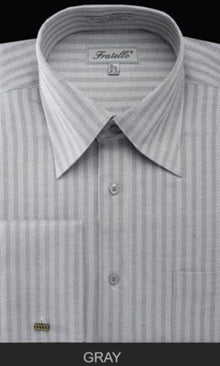Fratello French Cuff Gray  - Herringbone Tweed Stripe Big and Tall Sizes 18 19 20 21 22 Inch Neck Men's Dress Shirt