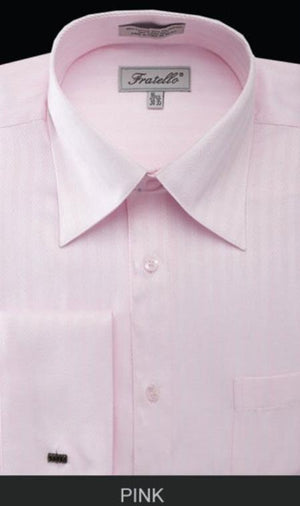 Fratello French Cuff Pink - Herringbone Tweed Stripe Big and Tall Sizes 18 19 20 21 22 Inch Neck Men's Dress Shirt