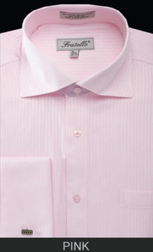 Men's Pink  French Standard Cuff Dress Shirt - Striped Dress Shirt - Mens Pinstripe Dress Shirt