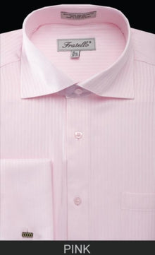 Men's Pink  French Standard Cuff Dress Shirt - Striped Dress Shirt - Mens Pinstripe Dress Shirt