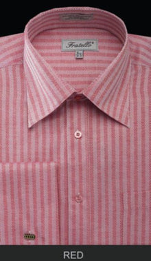 Fratello French Cuff Red  - Herringbone Tweed Stripe Big and Tall Sizes 18 19 20 21 22 Inch Neck Men's Dress Shirt