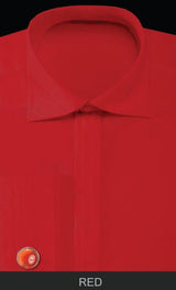 Red rounded cuff link with Solid Pleated Londoner Collar Cotton/poly Men's Dress Shirt