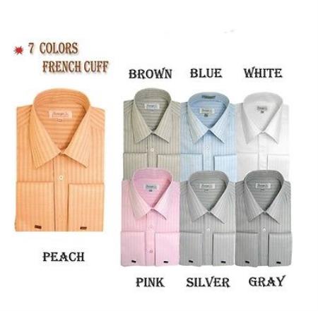 Pinstripe Pattern Mustard French Cuff With Collar Men'S Dress Shirt main image 1
