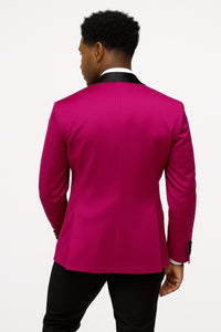 Mens Fuchsia Pink Satin Tuxedo Jacket with Black Peak Lapel – Bold Slim Fit Formal Suit - Image 5