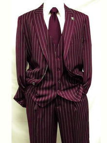 Men's Gangster Bold PinStripe Stripe Chalk Pinstripe Vested 3 Piece Fashion Suits 1920;s 30s Fashion in 10 Colors Collection For August/1/2021
