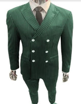 Mens Gangster Suit - 1920s Style 6 Button Style Contrast Buttons Pinstripe Suit Hunter Green