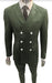 Mens Gangster Suit - 1920s Style 6 Buttons Style Contrast Buttons Pinstripe Suit Olive Green