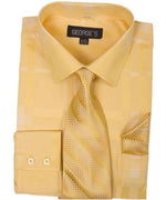 Gold 60% Cotton 40% Polyester Shadow Striped Tie with Hanky Men's Dress Shirt