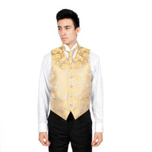 Men's Gold and Brown P A I S L E Y Men's Vest Bowtie Necktie And Handkerchief Set Also available in Big and Tall Sizes