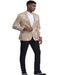 Men's Gold Floral Pattern Slim Fit Shawl Lapel Tuxedo For Prom & Wedding