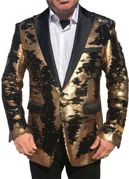 Gold Shiny Black Peak Lapel paisley look Fashion Tuxedo sportcoat jackets