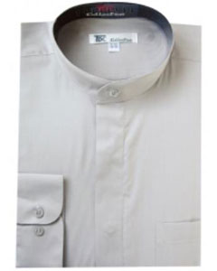 Band Collarless Grey Men's Dress Shirt