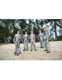 Men's Gray Flap Two Pockets Beach Wedding Attire Suits