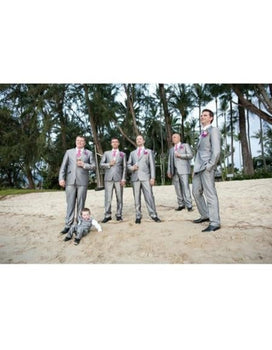 Men's Gray Flap Two Pockets Beach Wedding Attire Suits