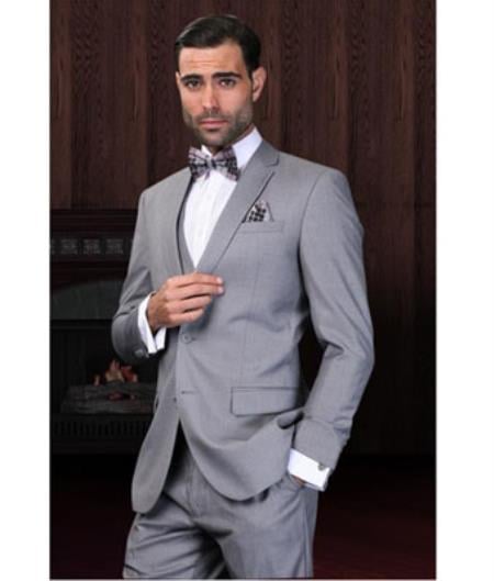 3 Piece Suit Men Plaid Grey Slim Fit Double Vested main image 1