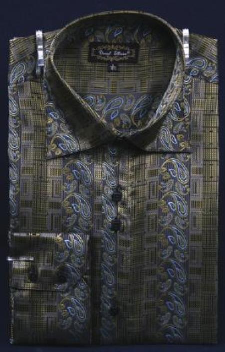 Men'S Olive Green One Chest Pocket Fancy Polyester Shirt With Button Cuff Night Club Outfit Guys Wear For Men Clothing Fashion