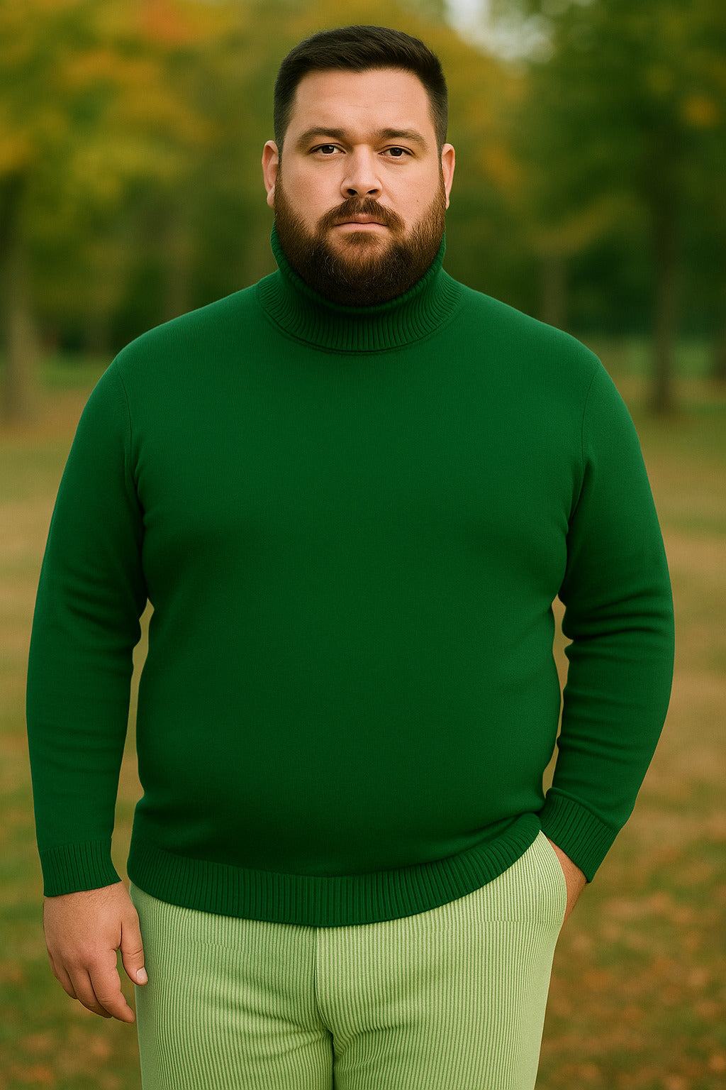 Mens Green Slim Fit Turtleneck Sweater – Lightweight Knit Pullover in Emerald Green - Image 2