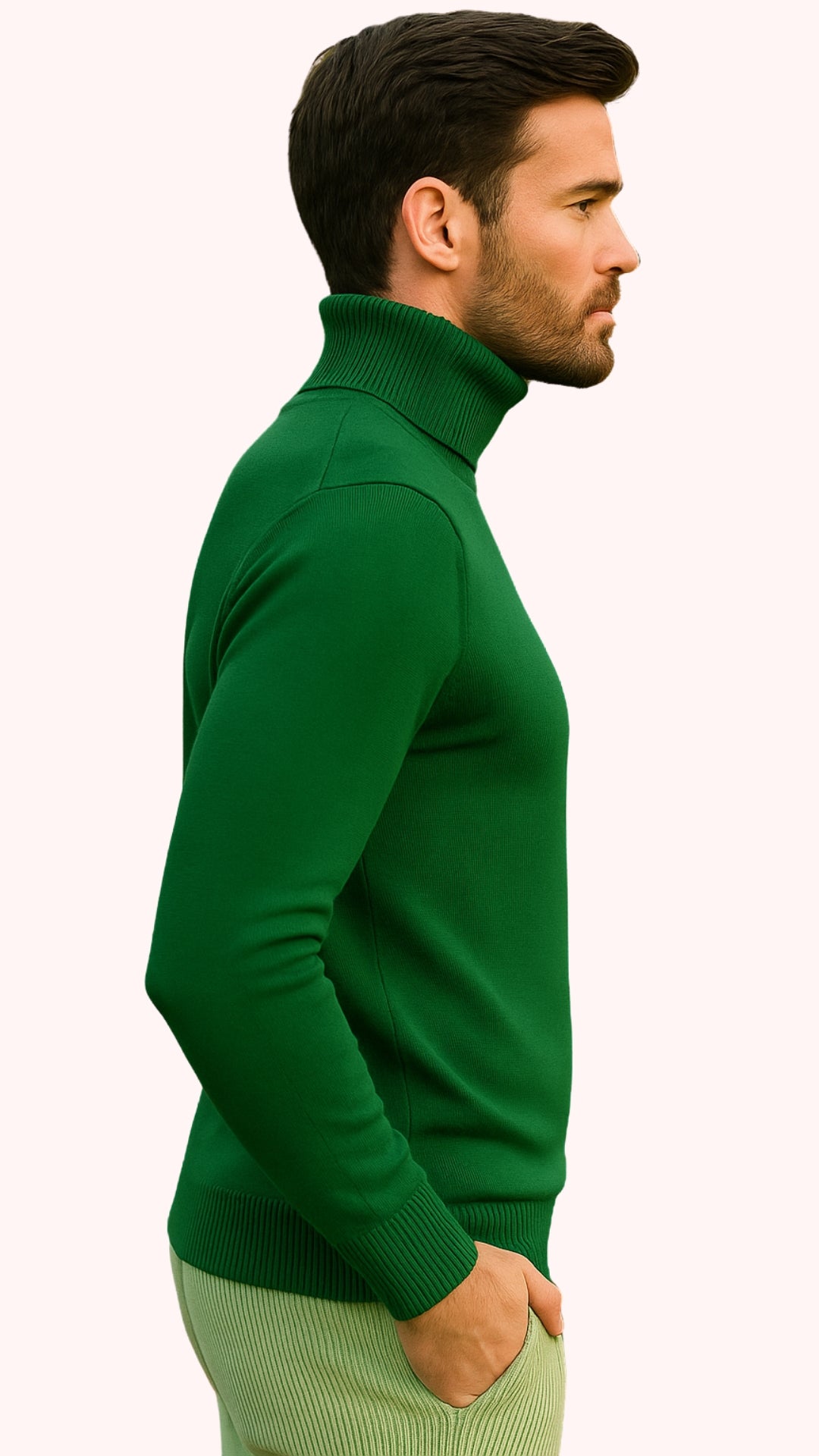 Mens Green Slim Fit Turtleneck Sweater – Lightweight Knit Pullover in Emerald Green - Image 3