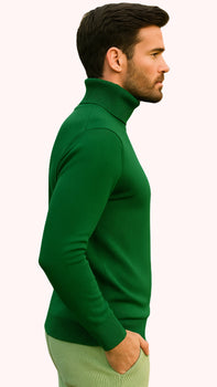 Mens Green Slim Fit Turtleneck Sweater – Lightweight Knit Pullover in Emerald Green - Image 3
