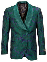 Mens Green Tuxedo Jacket with Floral Pattern Shawl Lapel Double Breasted - Blazer
