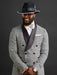 Men's Grey Double Breasted Button Closure Shawl Collar Suit
