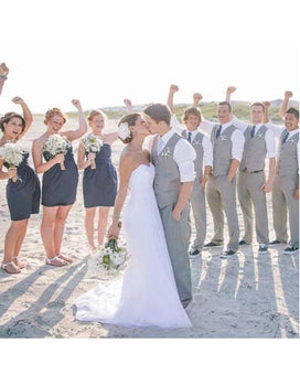 Men's Grey Four Button Beach Wedding Attire Suit