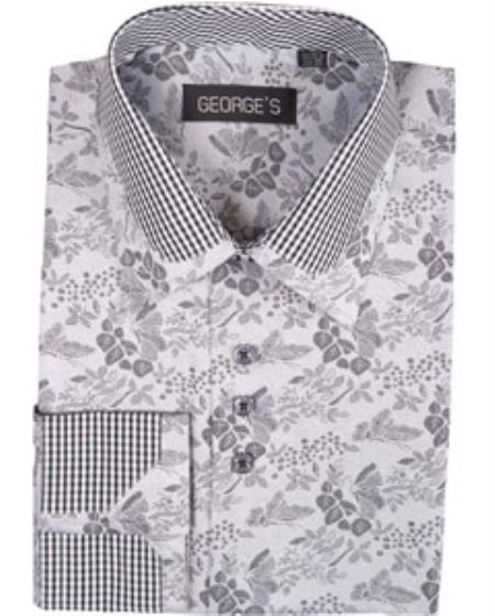 High Collar Style Club Shirts Grey Pattern George — MensUSA