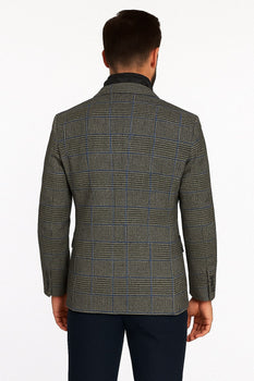 Mens Grey and Blue Glen Check Wool Blazer with Quilted Inner Layer - Image 2