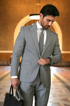 Mens Slim Fit Houndstooth Peak Lapel 2pc Suit