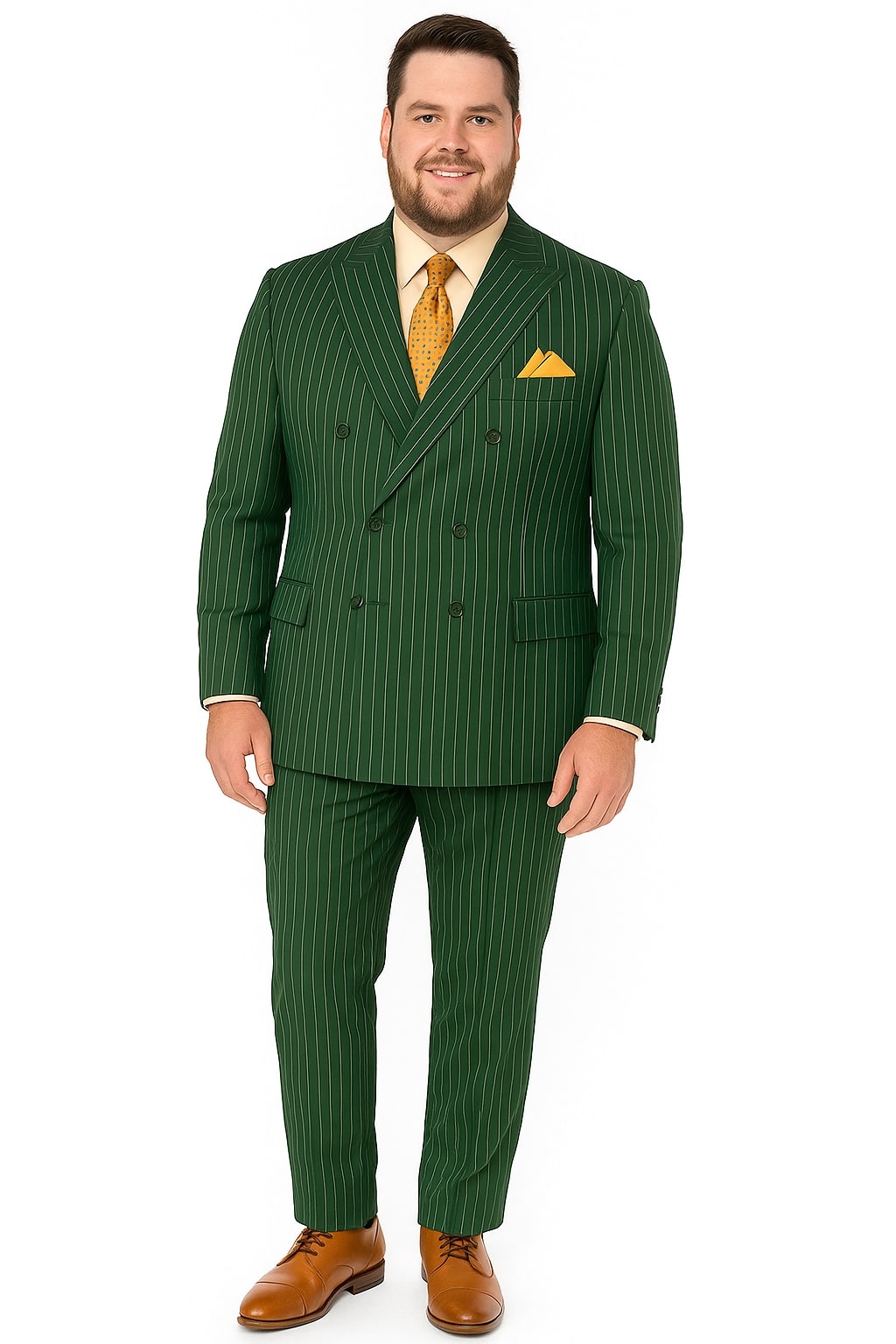 Mens Hunter Green Pinstripe Double-Breasted Suit – Bold 6-Button Vintage Gangster Style 1920s Look - Image 4