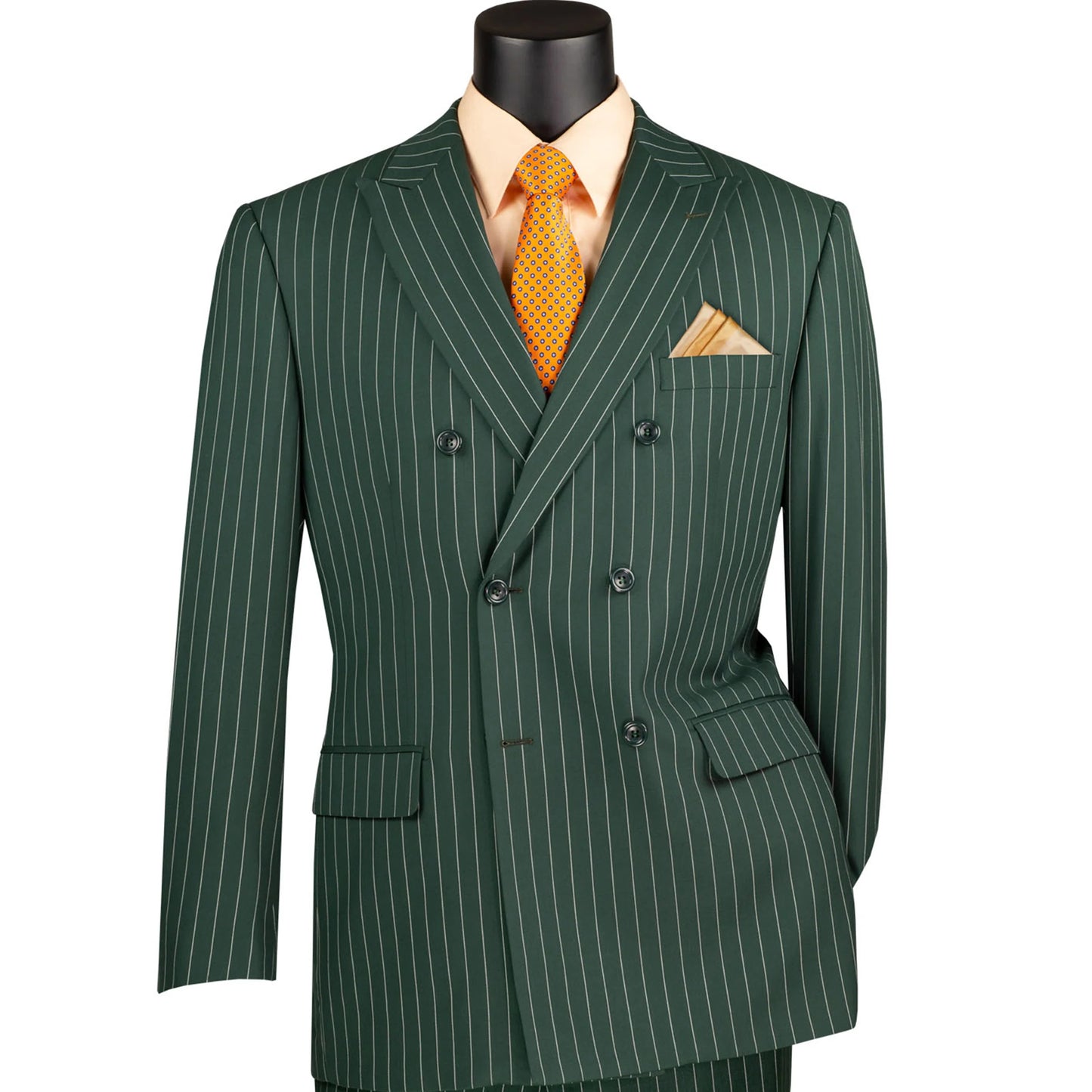 Mens Hunter Green Pinstripe Double-Breasted Suit – Bold 6-Button Vintage Gangster Style 1920s Look - Image 3