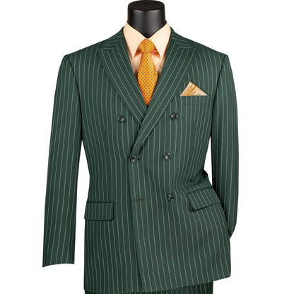 Mens Hunter Green Pinstripe Double-Breasted Suit – Bold 6-Button Vintage Gangster Style 1920s Look - Image 3